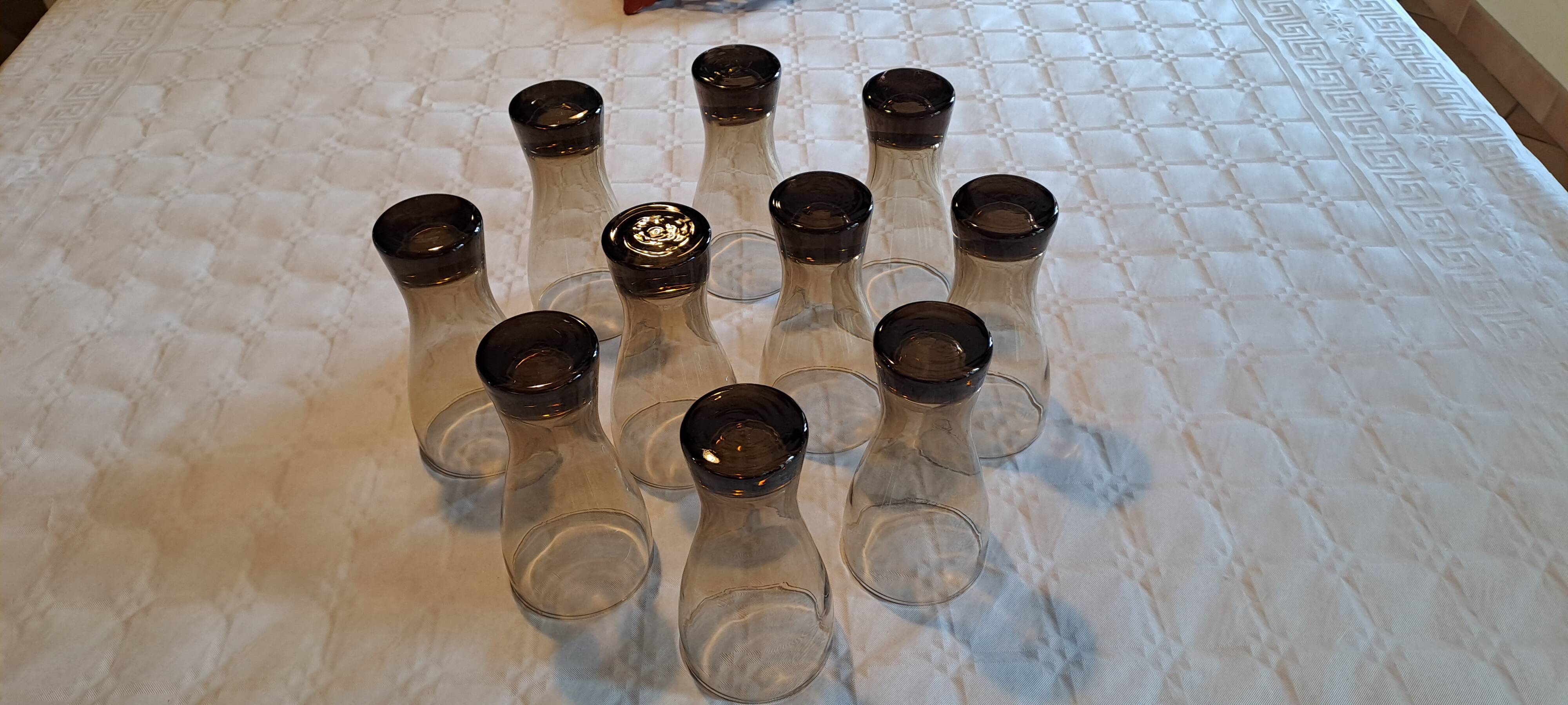 Set of 10 smoked glasses from the 60s/70s