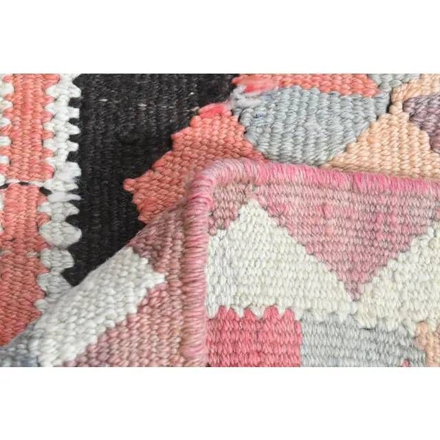 1970s Turkish Oushak Handmade Wool Cotton Pink Runner Rug 93x358