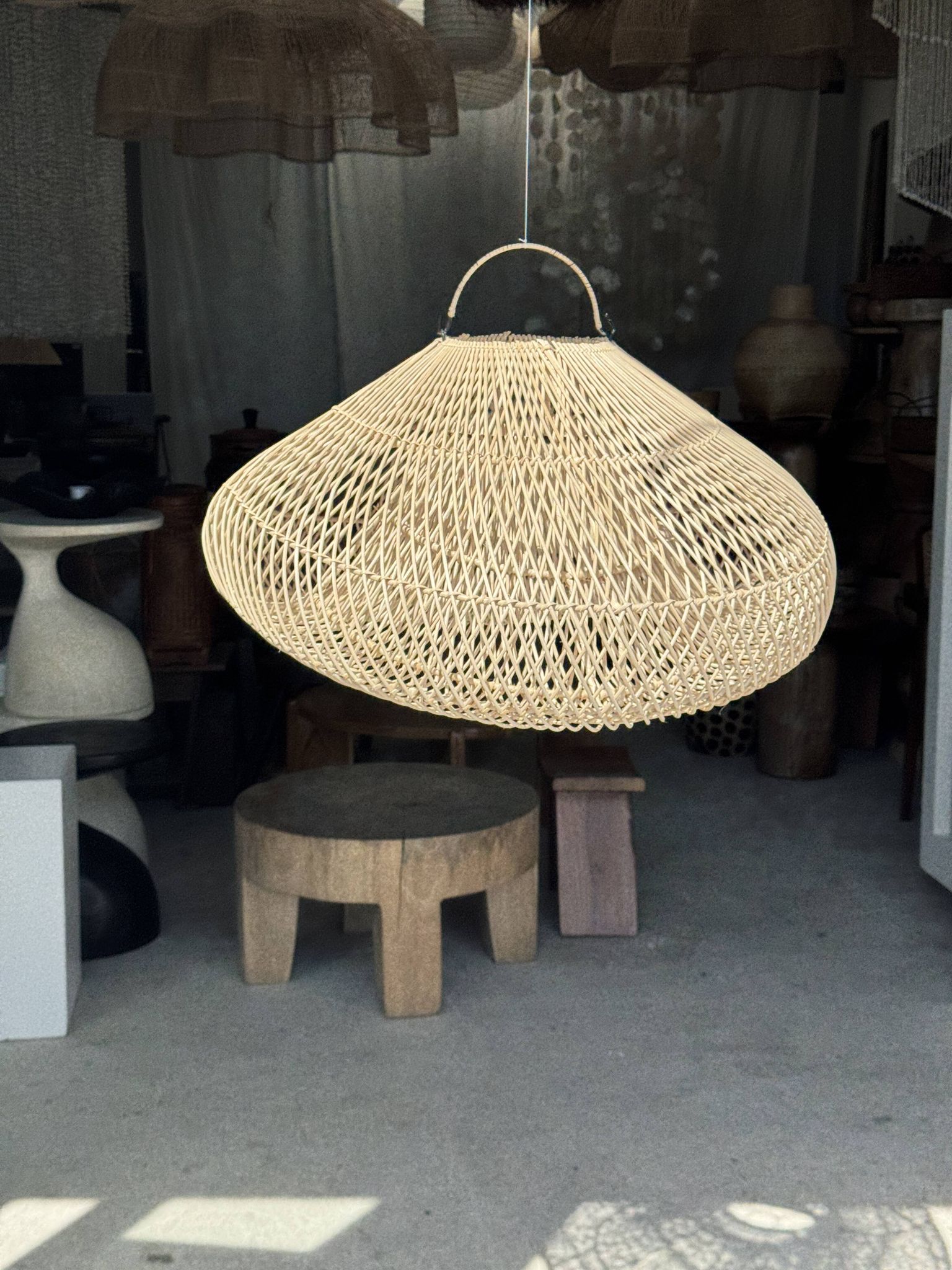 Suspension or rattan lampshade in the shape of a cloud or flattened bubble D60 H35