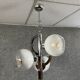 Vintage chandelier in chromed metal and wood with 3 Murano glass globes