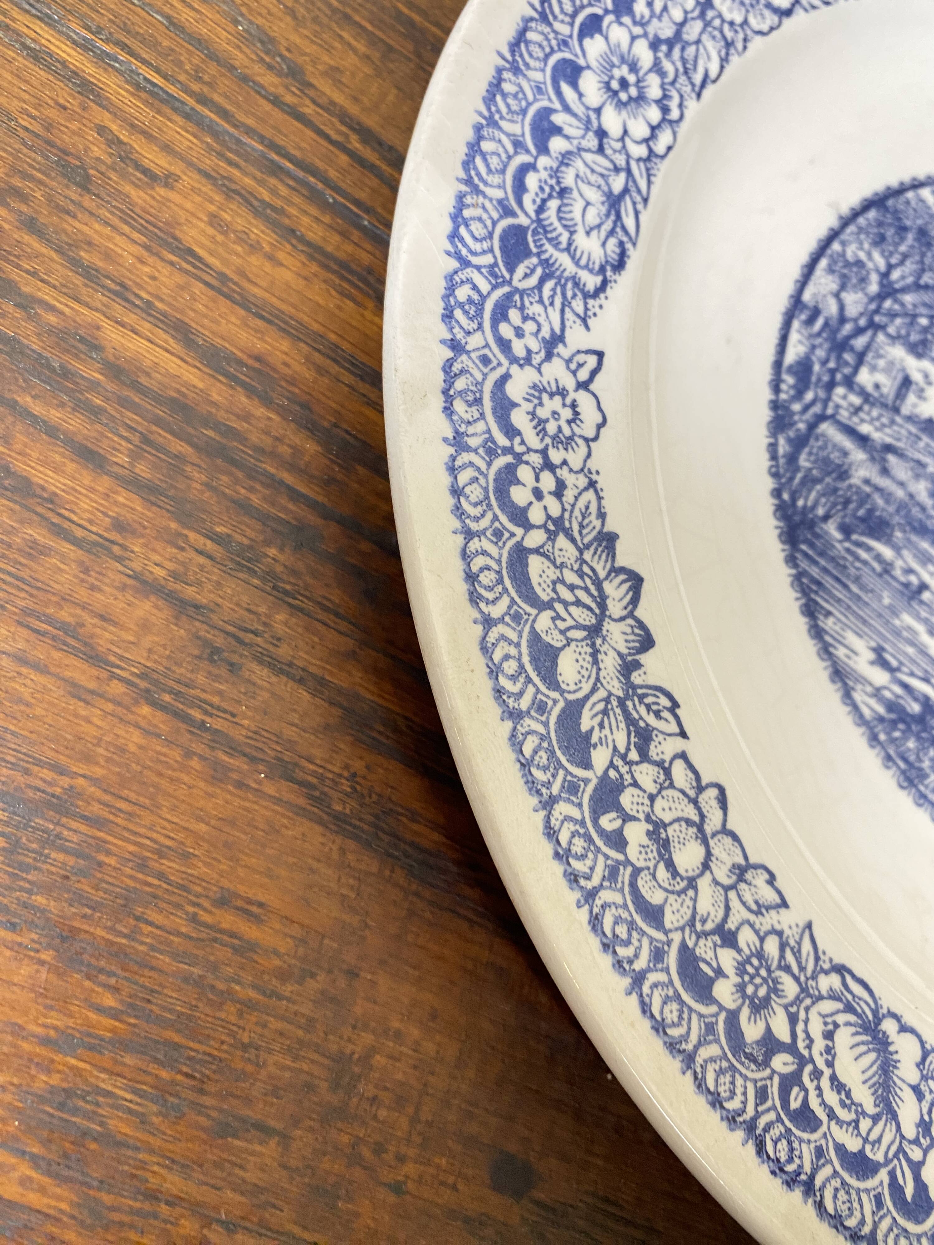 Large blue and white porcelain plate 20th art nouveau