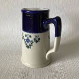 Saint-Uze pitcher in blue and white steel clay with floral decoration