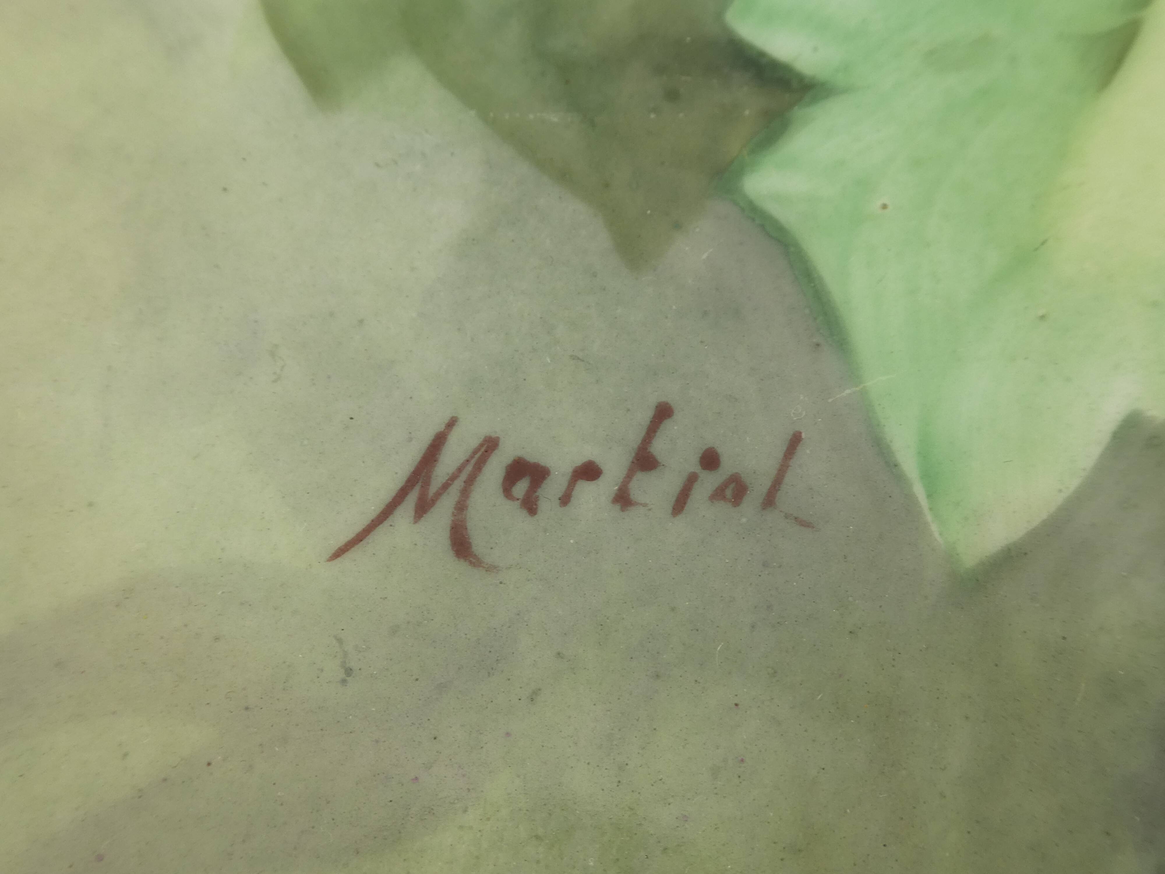 Porcelain dish of LIMOGES decoration of pink DAHLIA signed MARTIAL