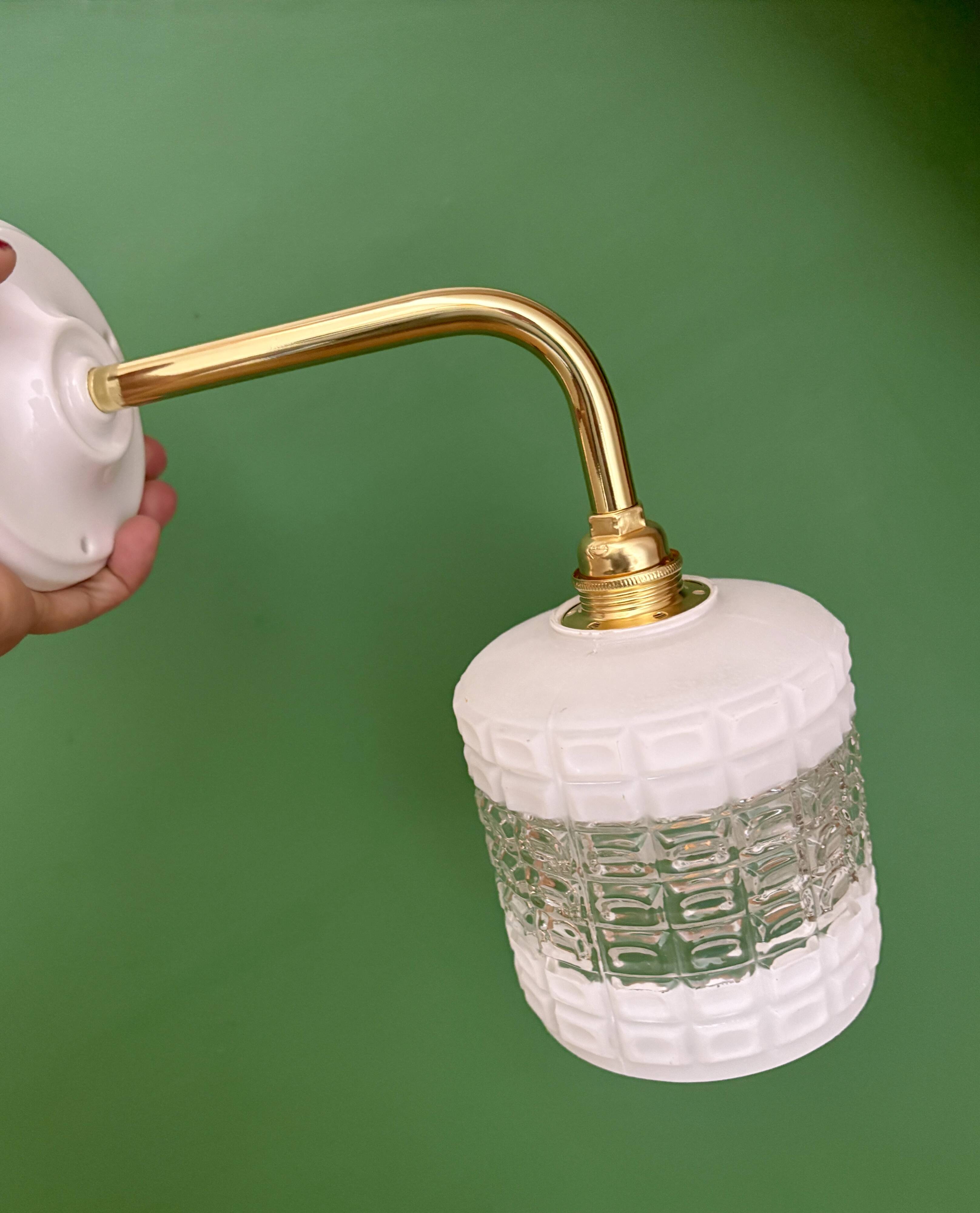 Vintage globe angled wall light in white and clear glass