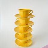 Set of 5 Badonviller lemon yellow cups and saucers, 1960