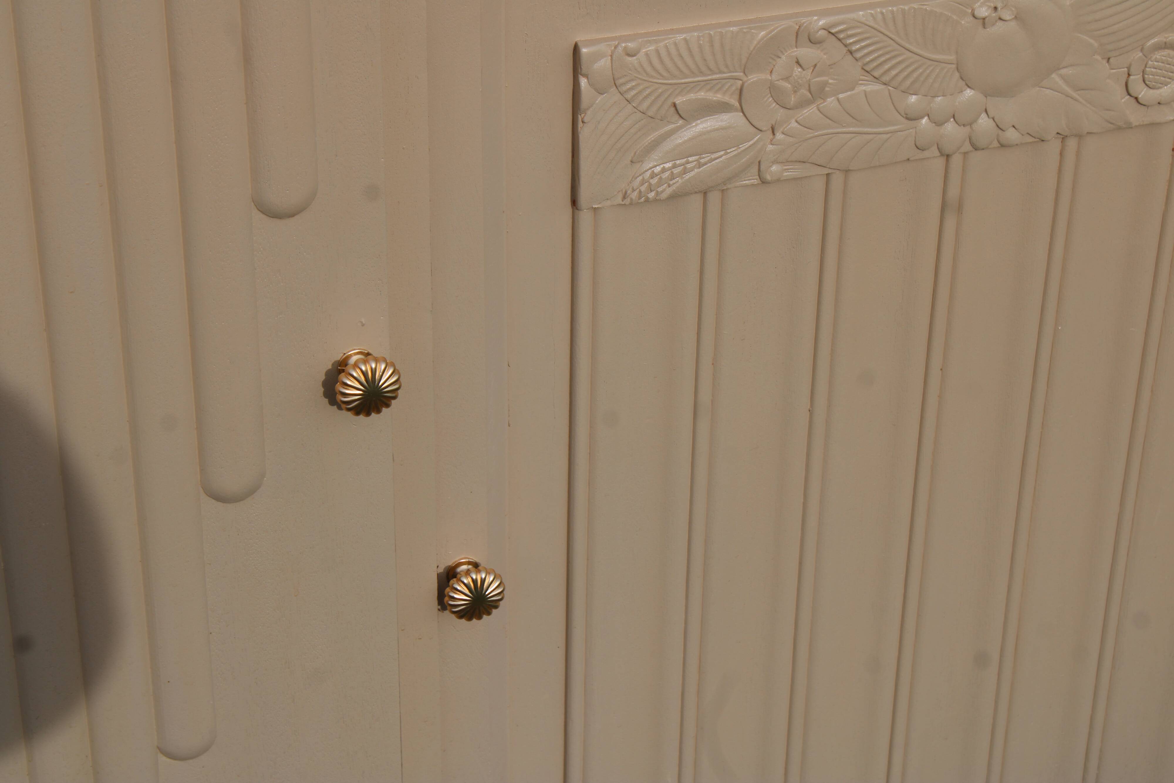 Renovated Art Deco buffet, pink marble and original mirror.