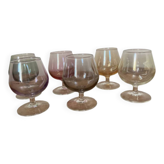 6 iridescent multi-colored stemmed glasses