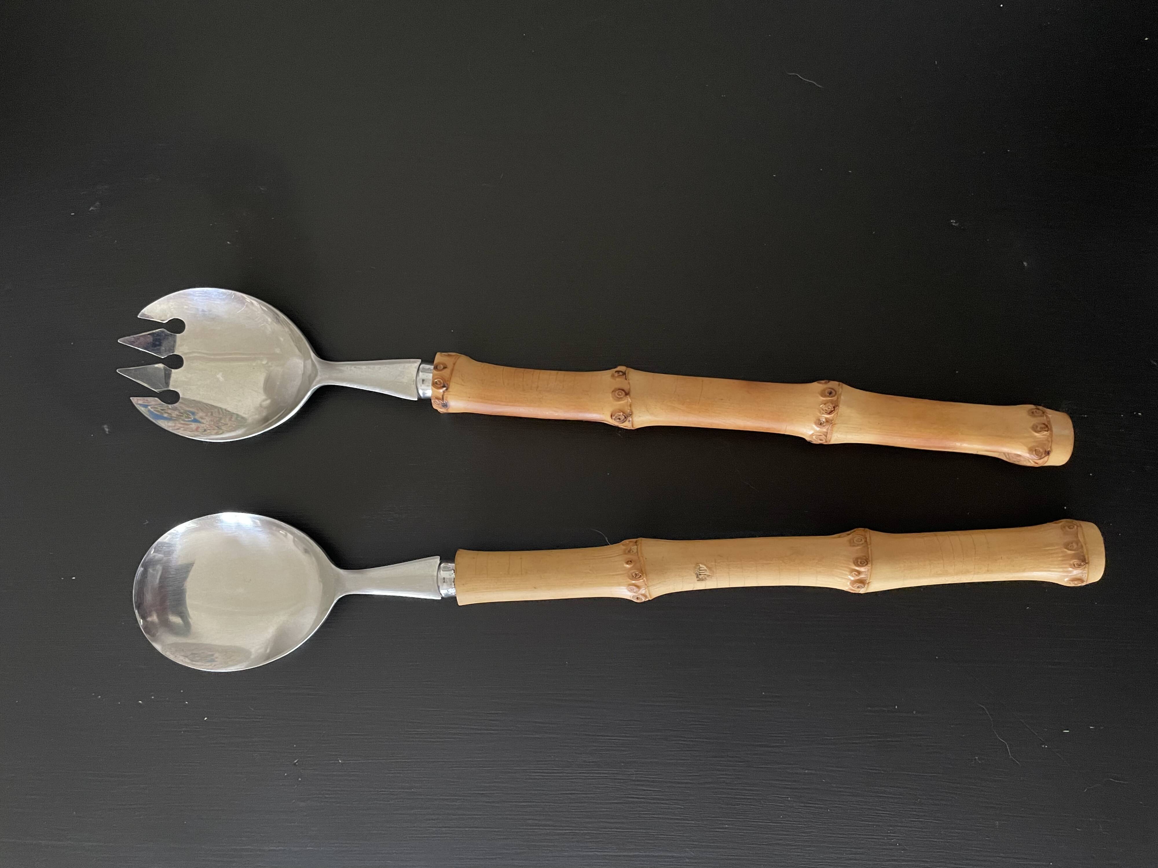 Salad servers with bamboo handles