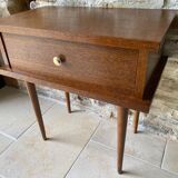 60s bedside table varnished wood compass feet