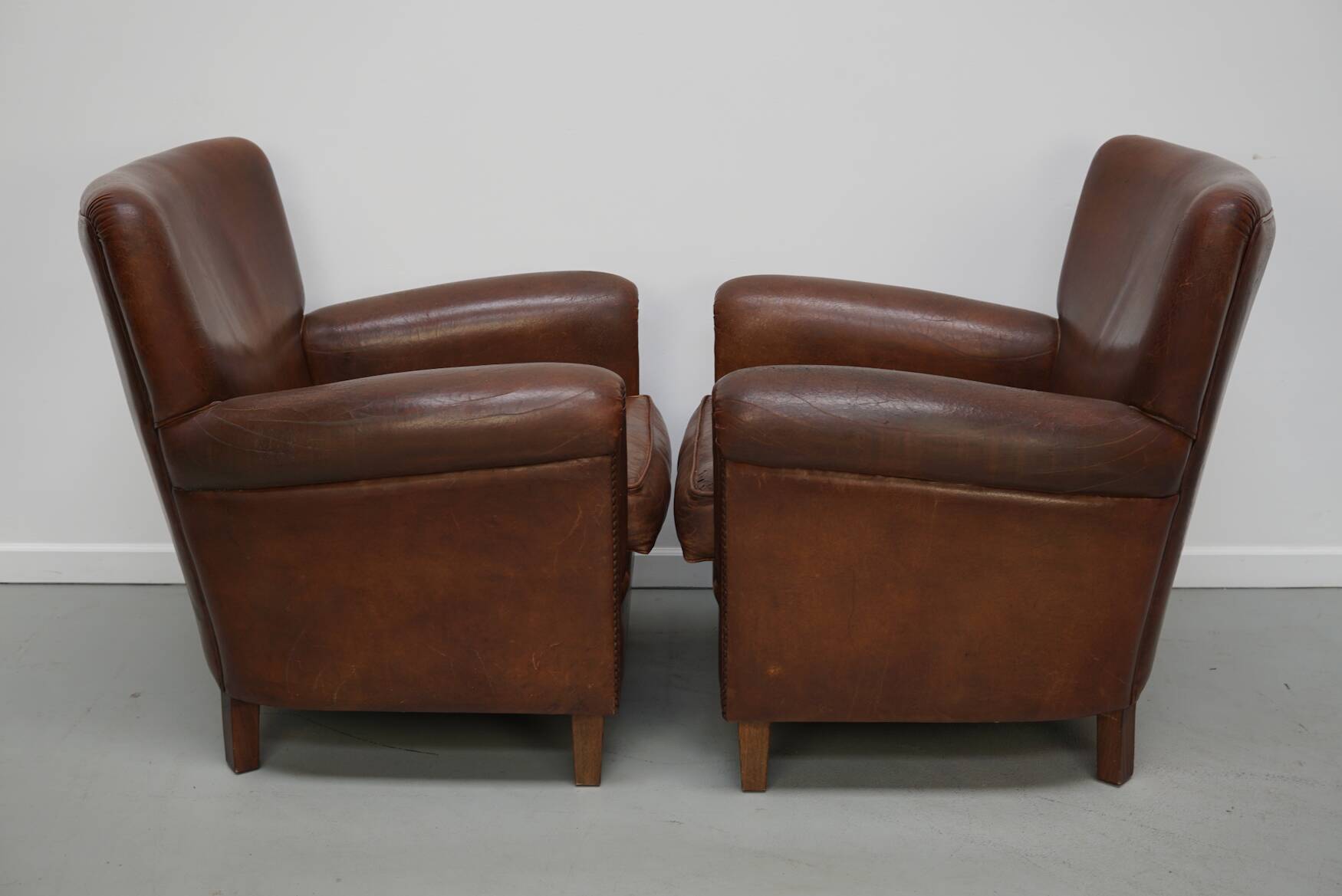 Vintage Dutch Cognac Colored Leather Club Chair, Set of 2