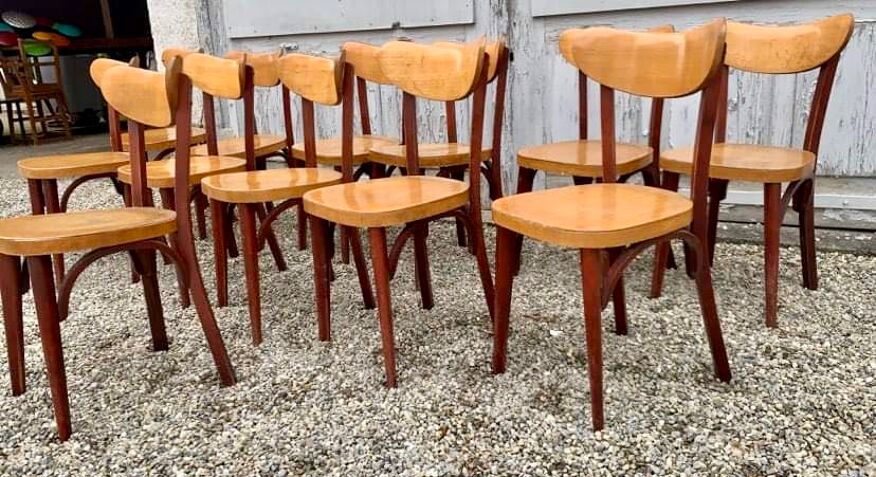Lot de 12 chaises bistrot en bois courbé vintage années 1960 | Selency