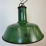 Grande Lampe à Suspension Industrielle en Émail Vert de Revo, 1940s