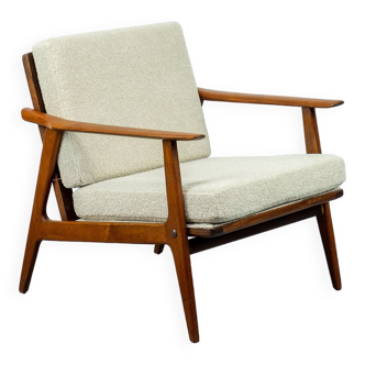 Teak and bouclé lounge chair, 1960s