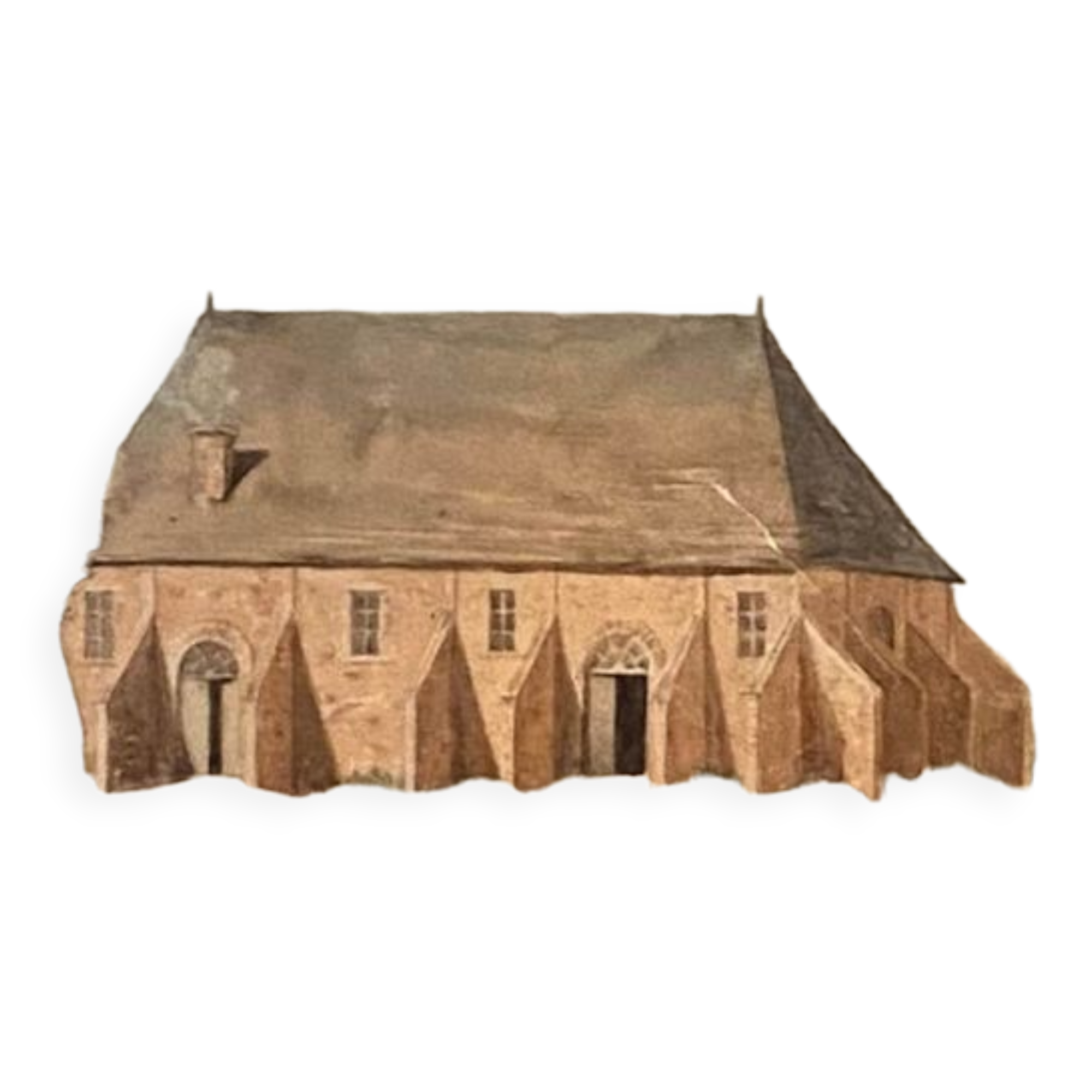 Watercolor painting "Landscape with Abbey village and pasture" XIXth century