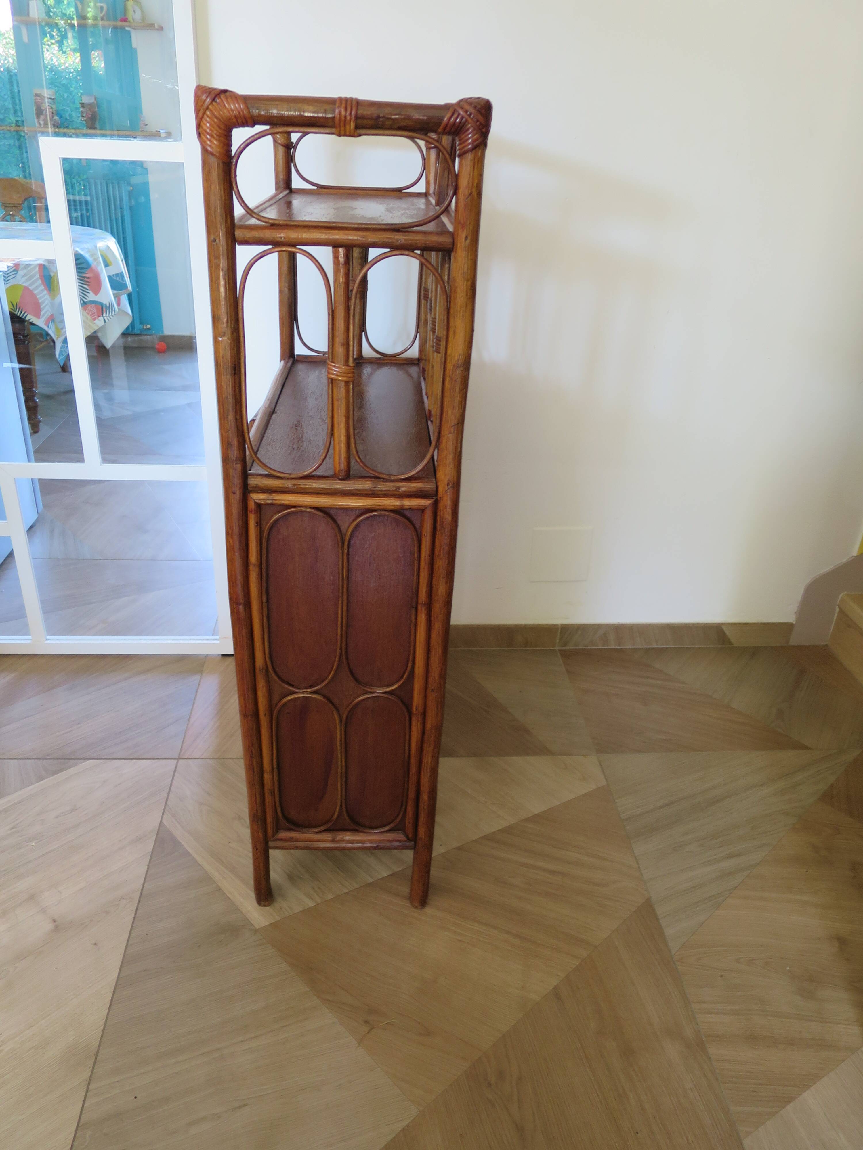 Retro-modernist - Sideboard-bookcase-2 doors-wood-rattan-cane-1960s