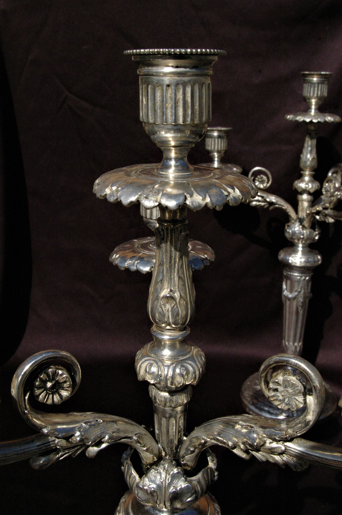 Gallia Christofle Paire 2 Candelabras Chandeliers Silver Bronze Louis XVI H45cm