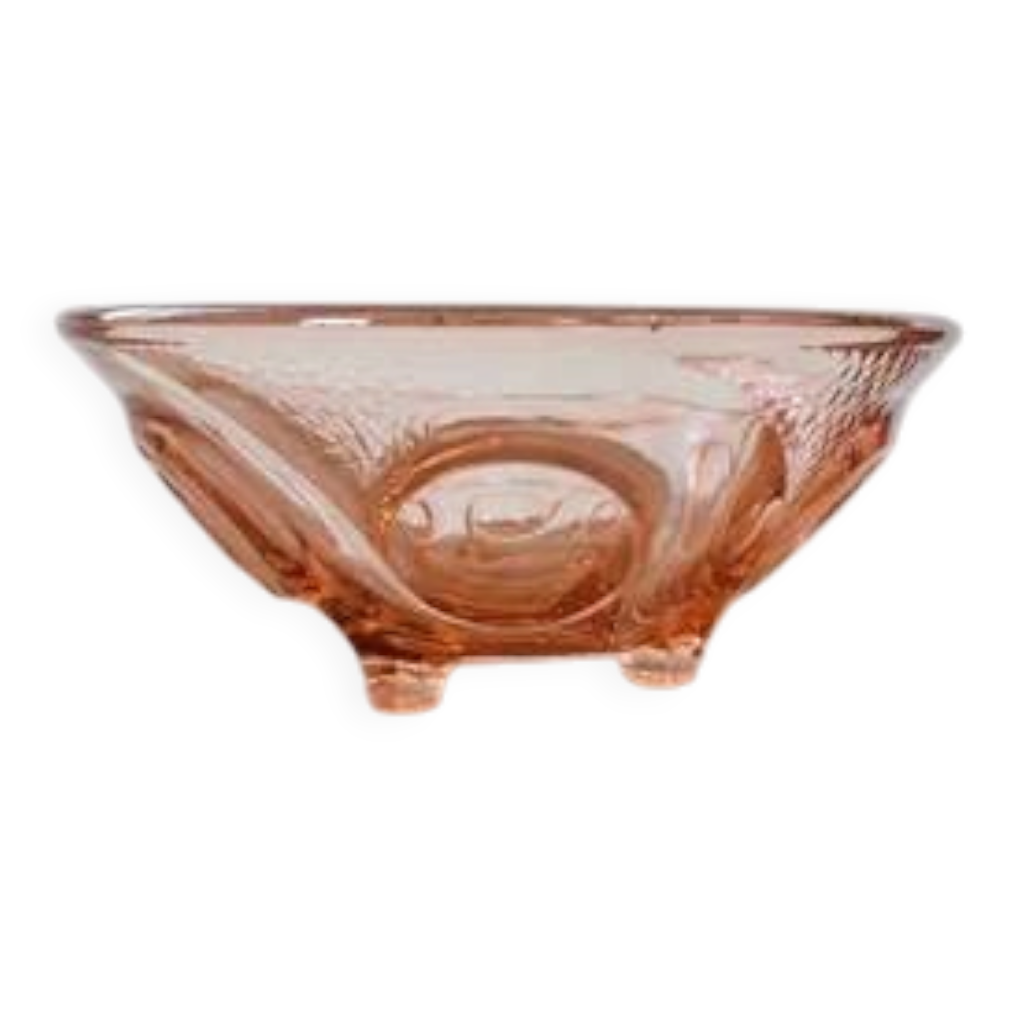 Art Deco pink glass fruit bowl on tripod stand - 1930s