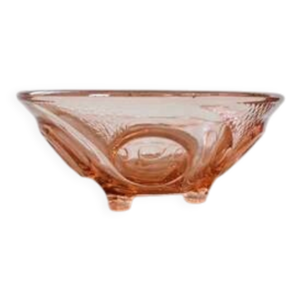 Art Deco pink glass fruit bowl on tripod stand - 1930s
