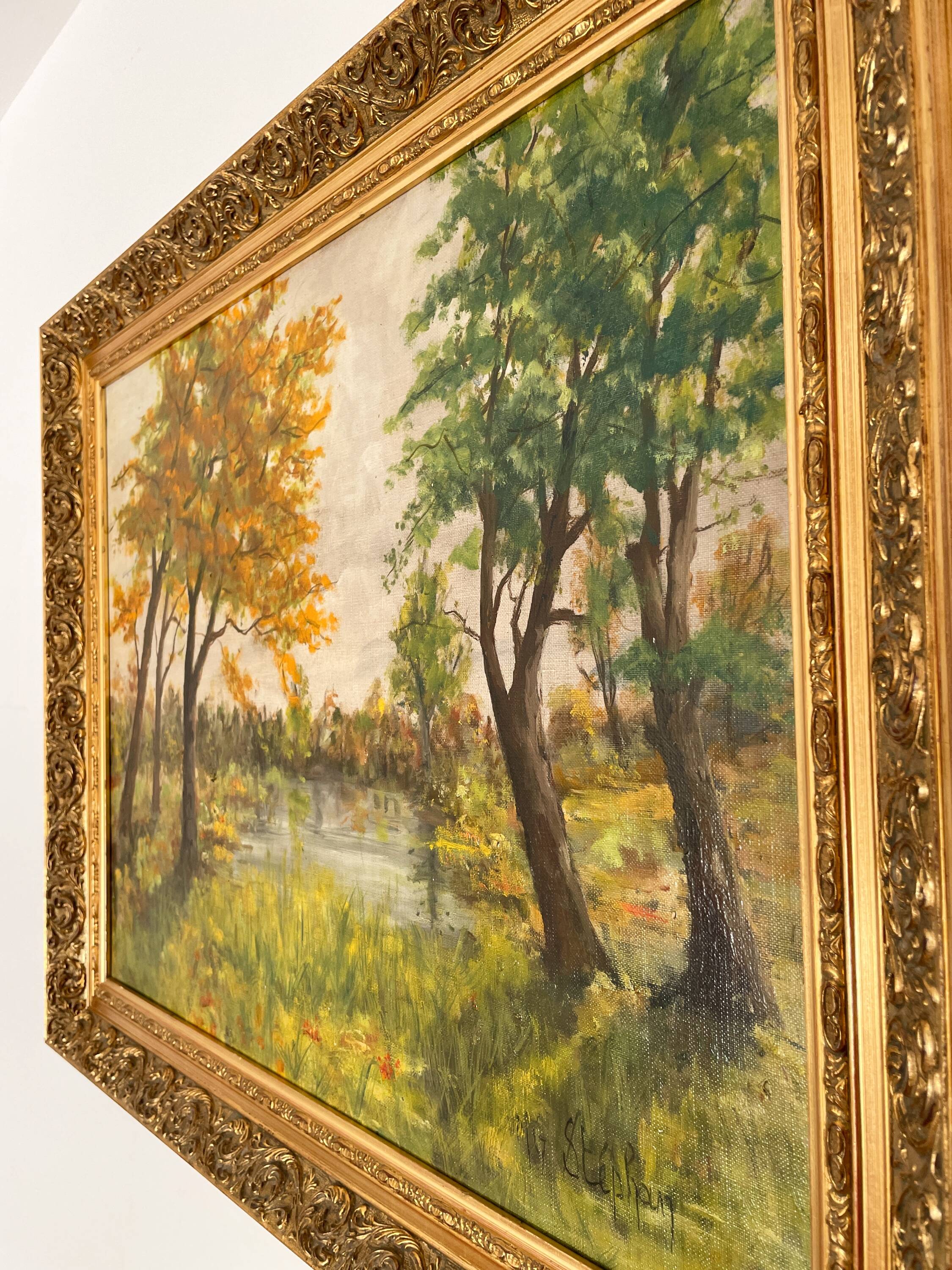 Oil on canvas - Landscape by the water - Signed M.G. Stéphan – 77x62cm