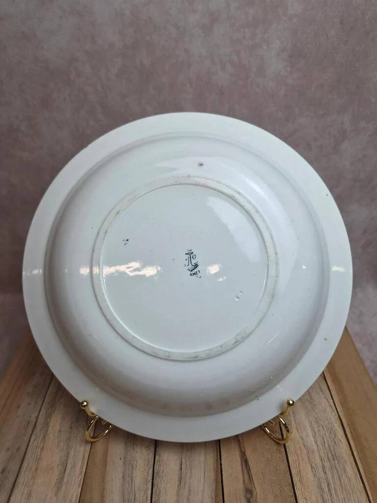 Large shallow dish Terre de Fer Clairefontaine Cyclamens 29 cm antique