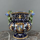 Gien earthenware vase with Renaissance decoration, 20th century.
