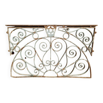 Antique door grille wrought iron ornament green-grey