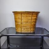 XL basket in rattan and brass, Italy, 1970, 44cm diam
