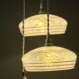 Vintage triple suspension lampshade in Clichy glass, white and red.