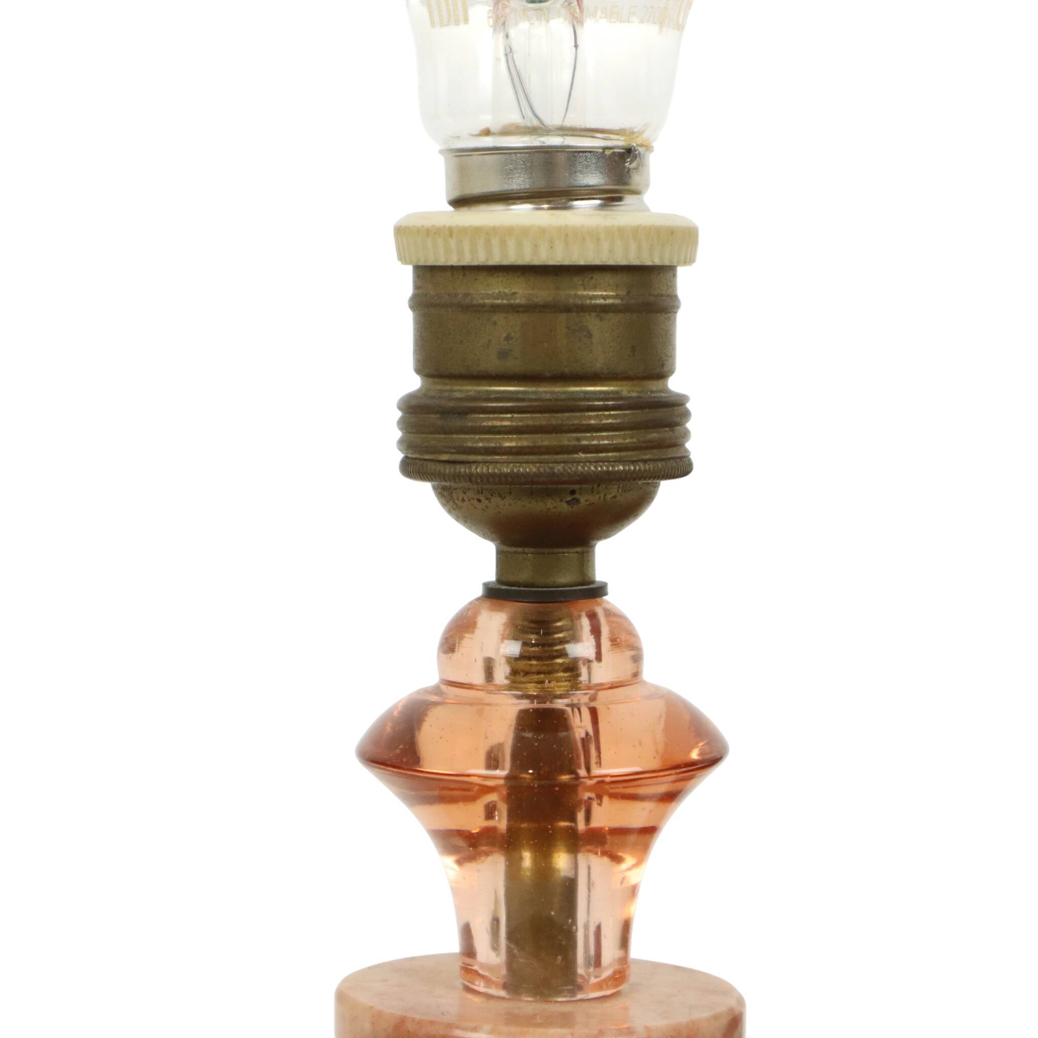 French Art Deco Table Lamp Pink Marble Glass Shepherd Dog