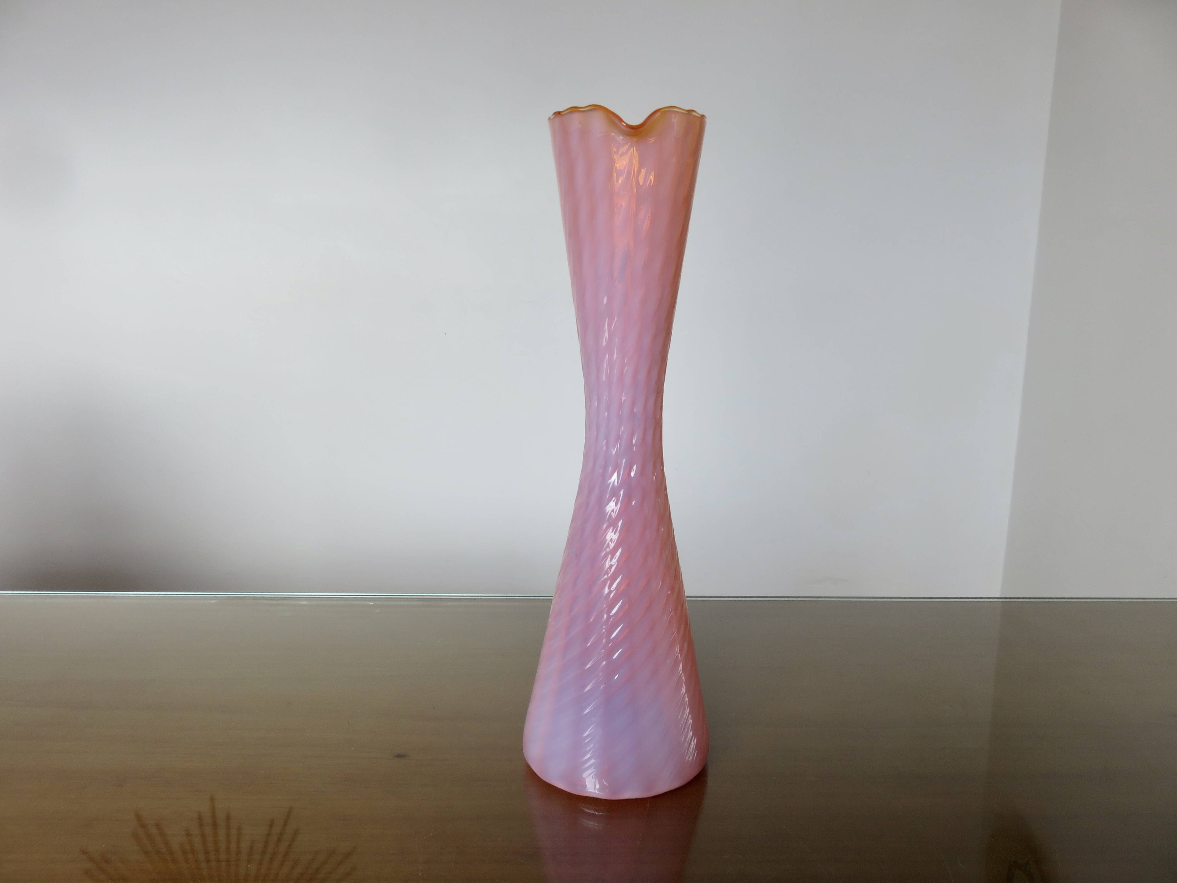 Vase, soliflore stelvia glass, italy, pink, orange and opalescent, 1960s