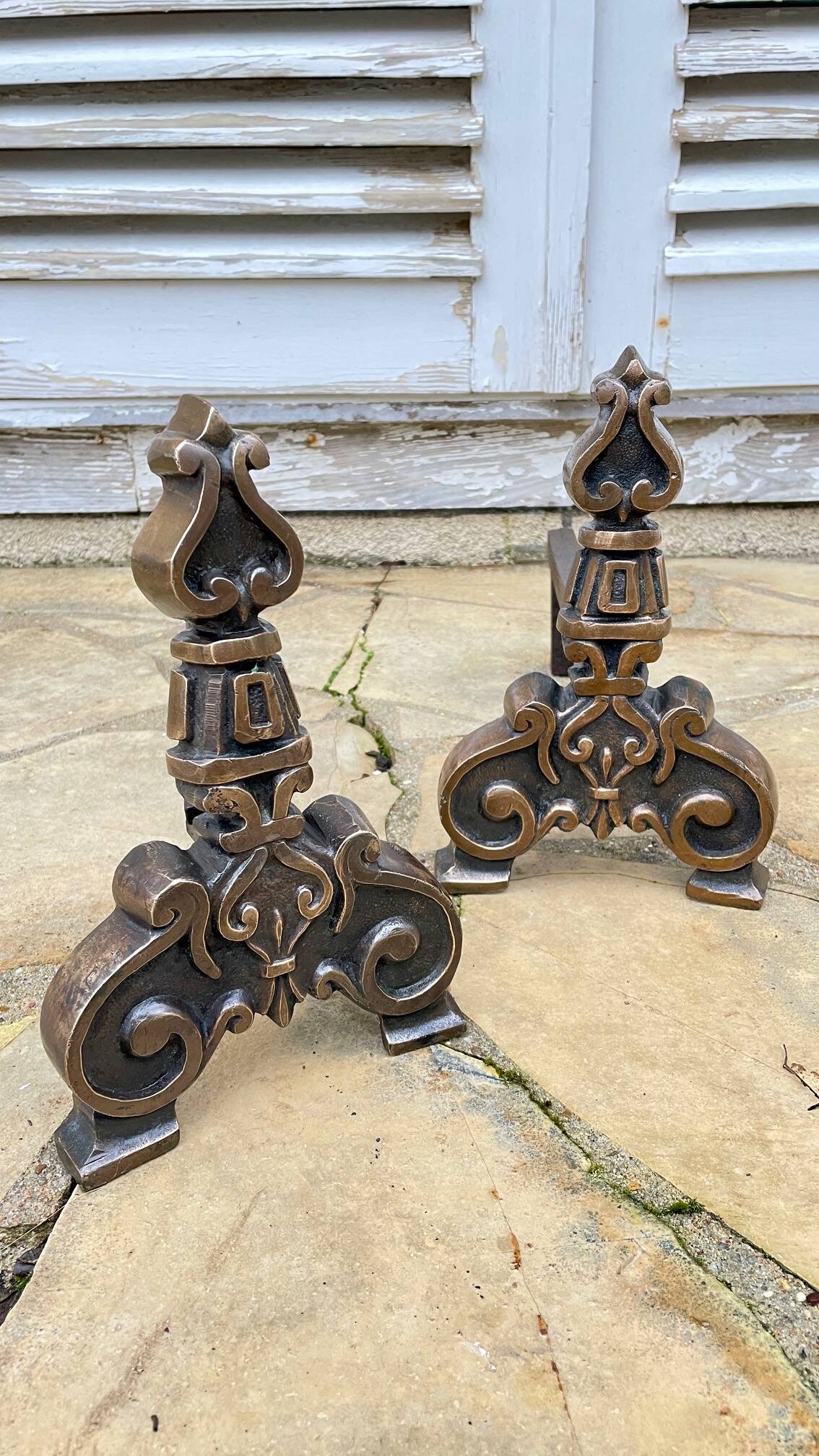 Paire de CHENETS Laiton Massif VINTAGE