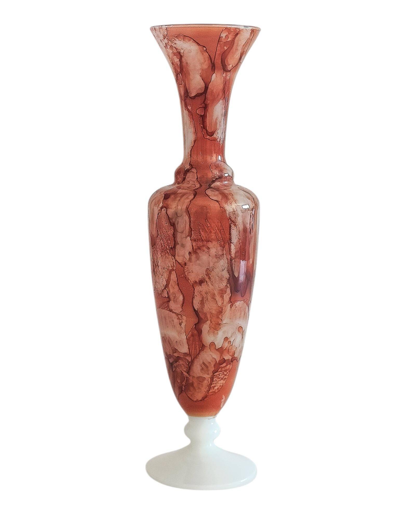 Rococo Revival Opaline Glass Vase by Stelvia, Hand-Blown, Italy, 1950s