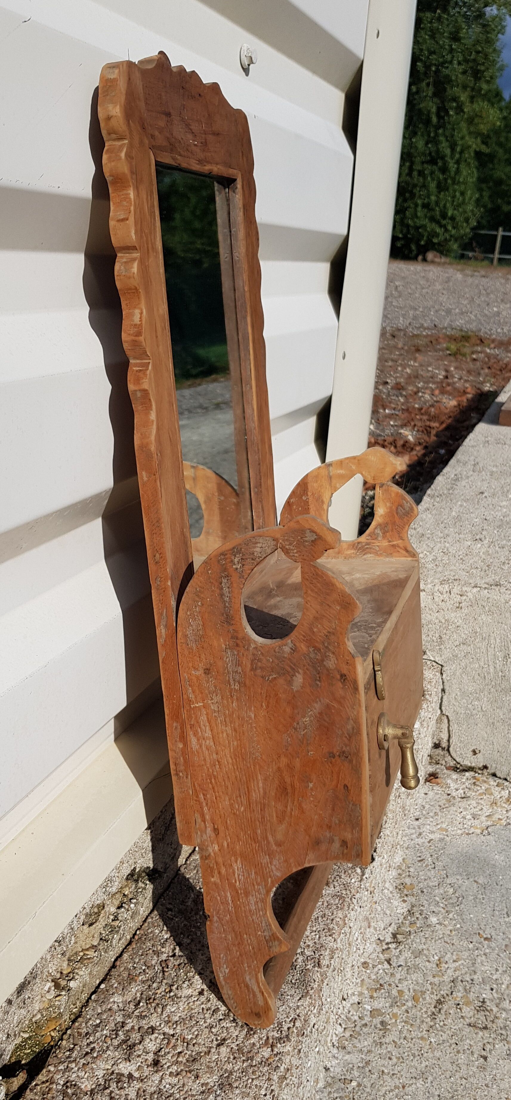 Old teak barber mirror