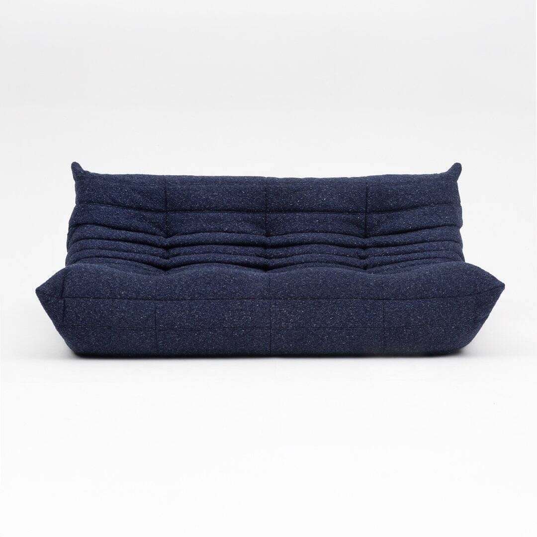 Togo three-seater sofa in dark blue boucle by Michel Ducaroy for Ligne Roset