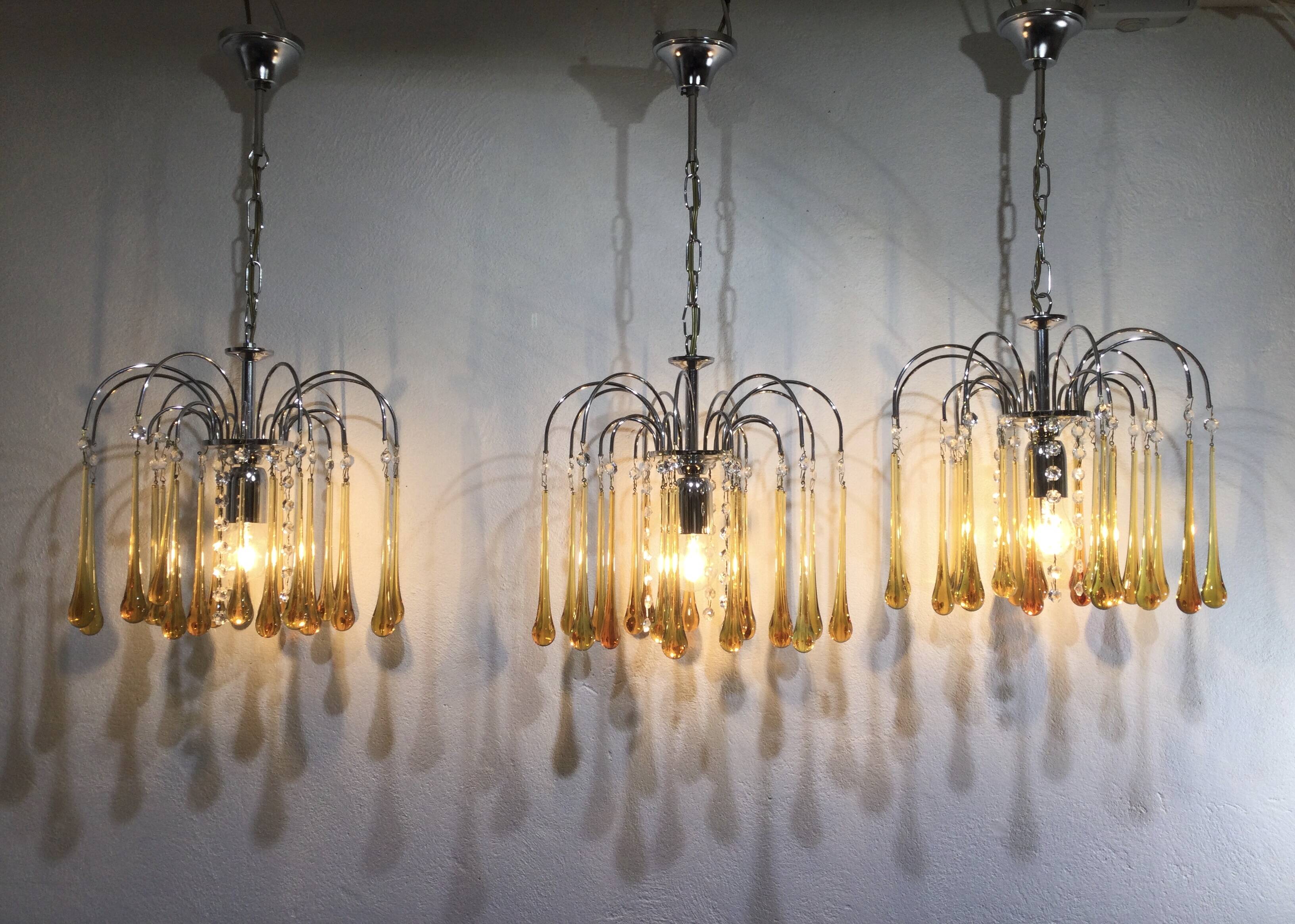 Murano chandelier drops in amber crystal