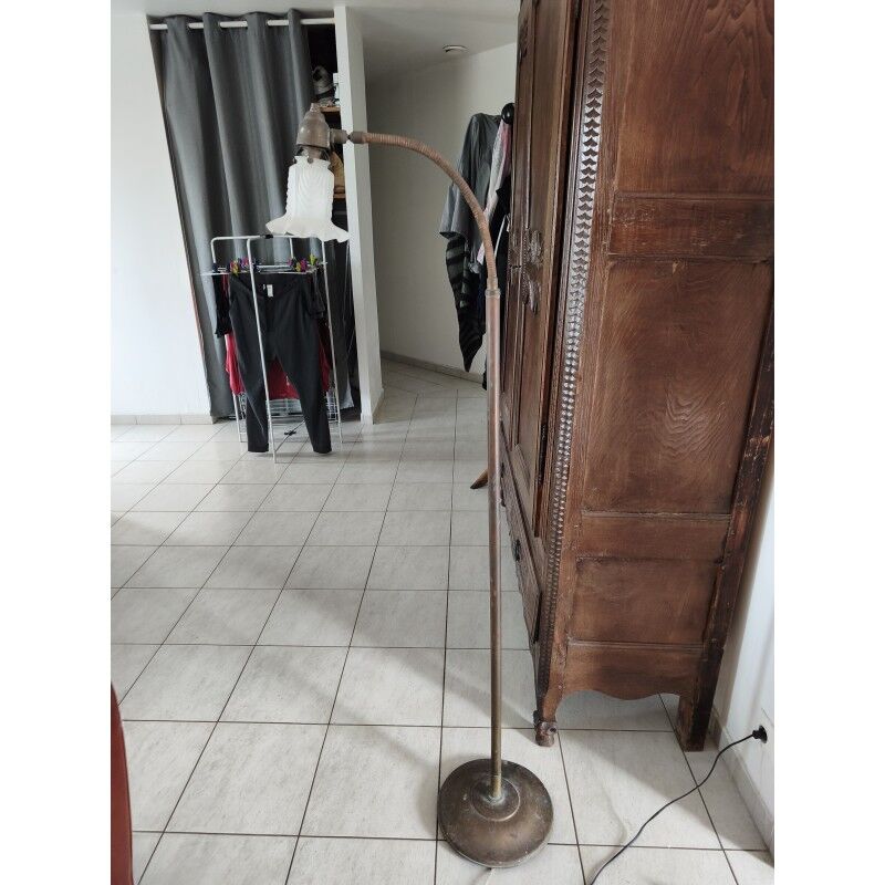 Brass floor lamp with glass shade