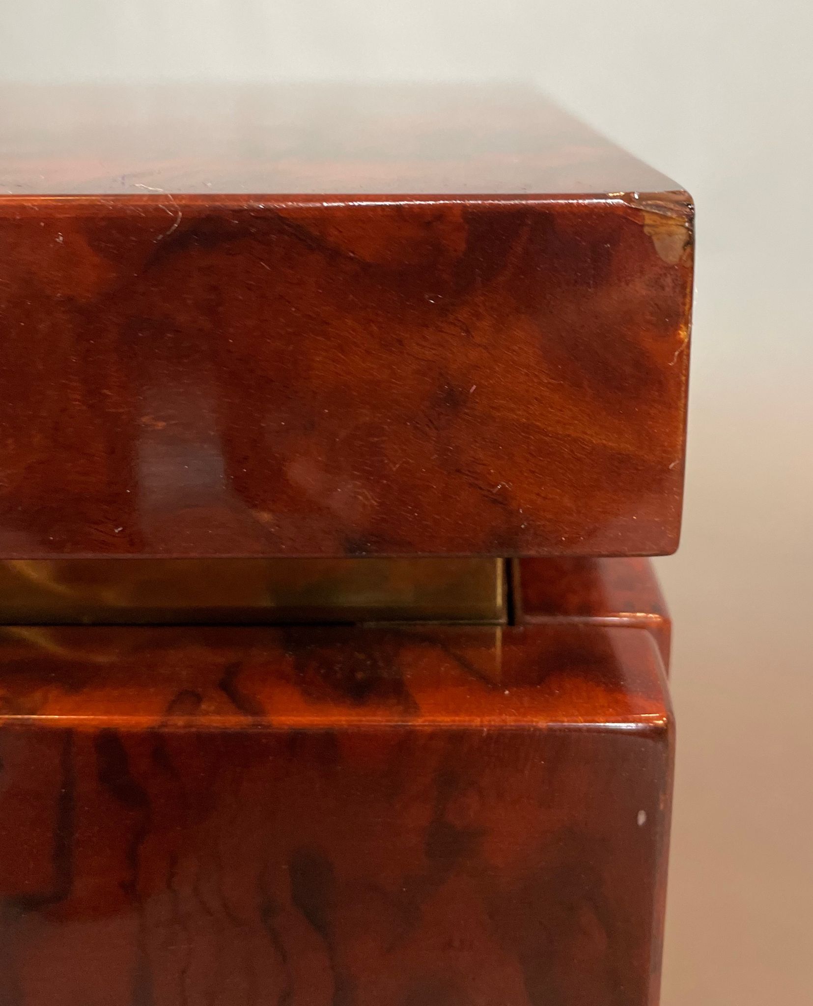 Bedside of Jean-Claude Mahey in elm magnifying glass and brass circa 1970