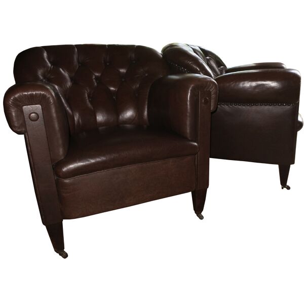 Pair Of Dark Brown Leather Club Chairs, Bradyn Leather Sofa