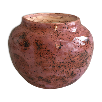 Old ceramic ball vase enamelled rose points vintage black points