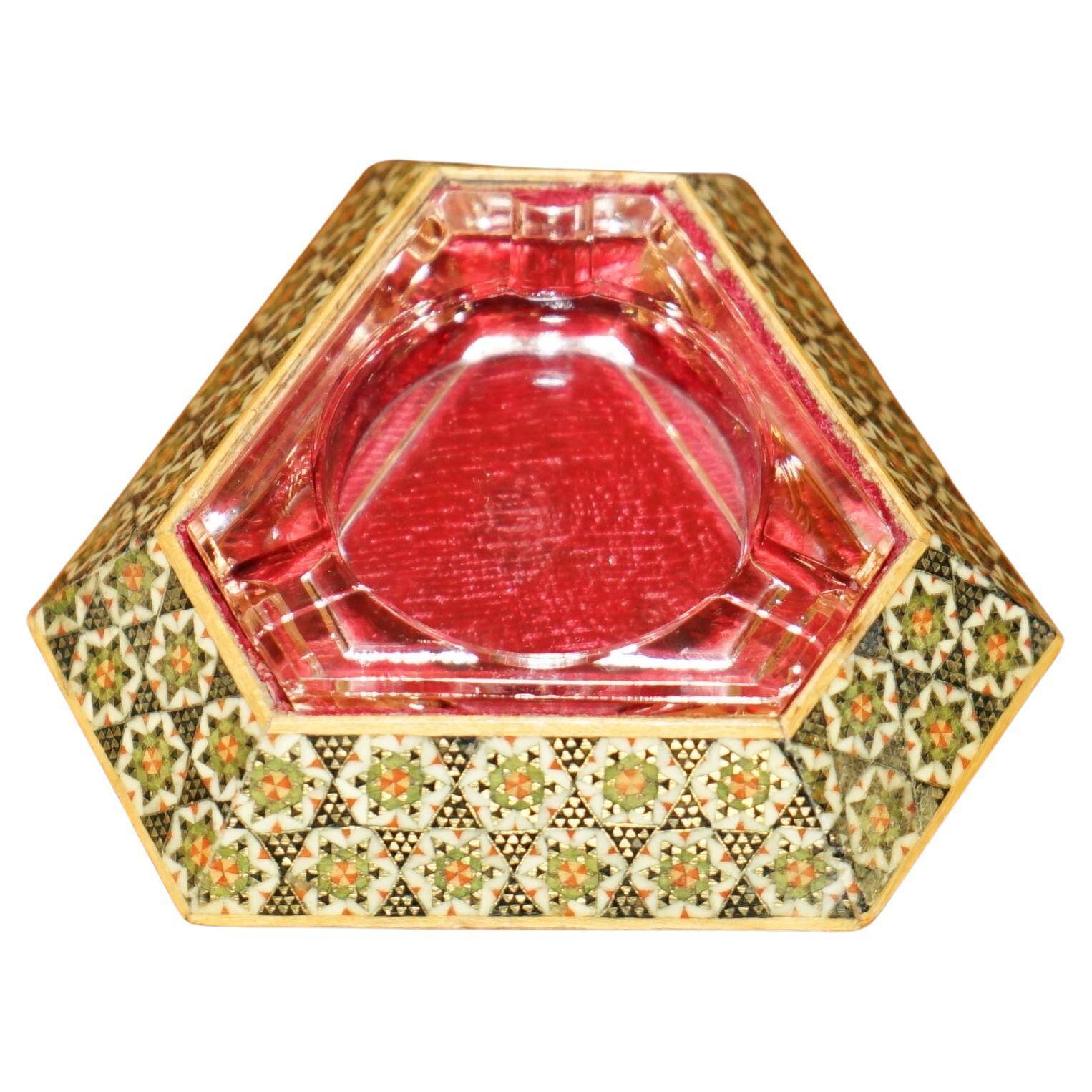 Antique Persian ashtray with triangular glass tray.