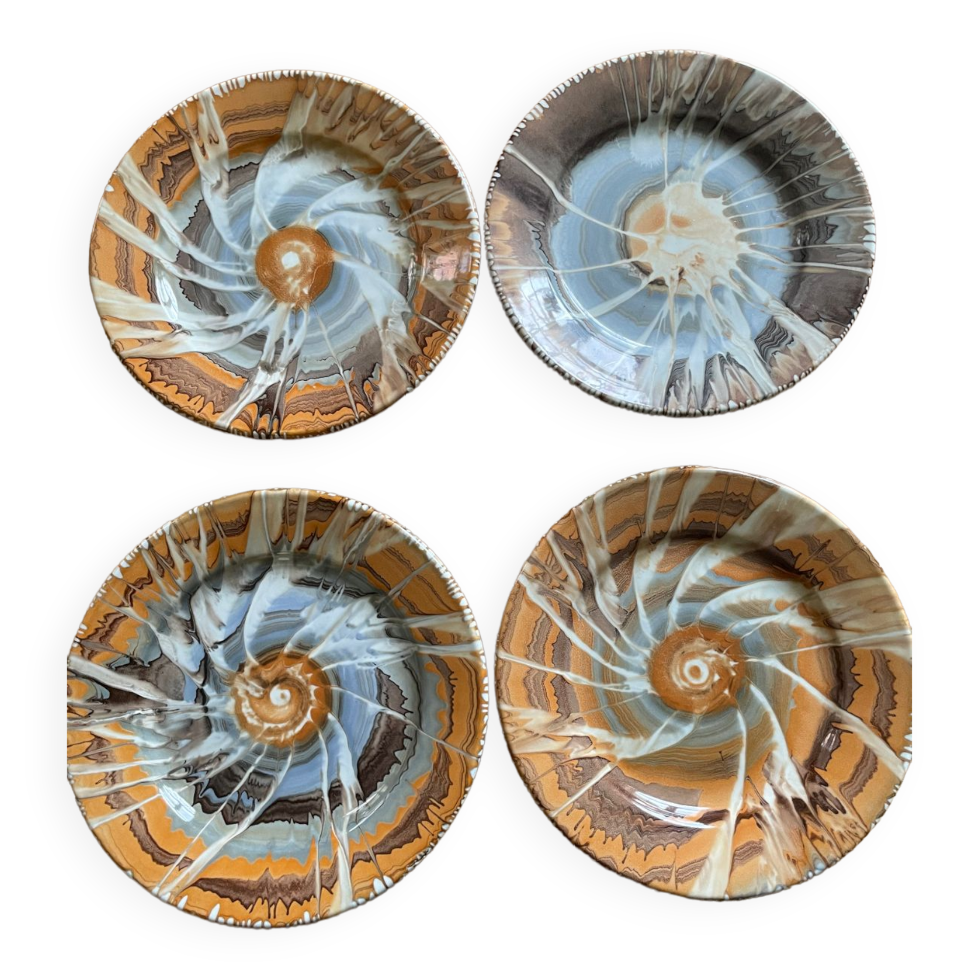 Series of 4 plates Pyroblan Sarreguemines vintage