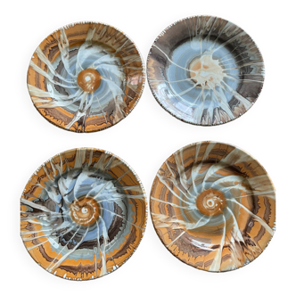 Series of 4 plates Pyroblan Sarreguemines vintage