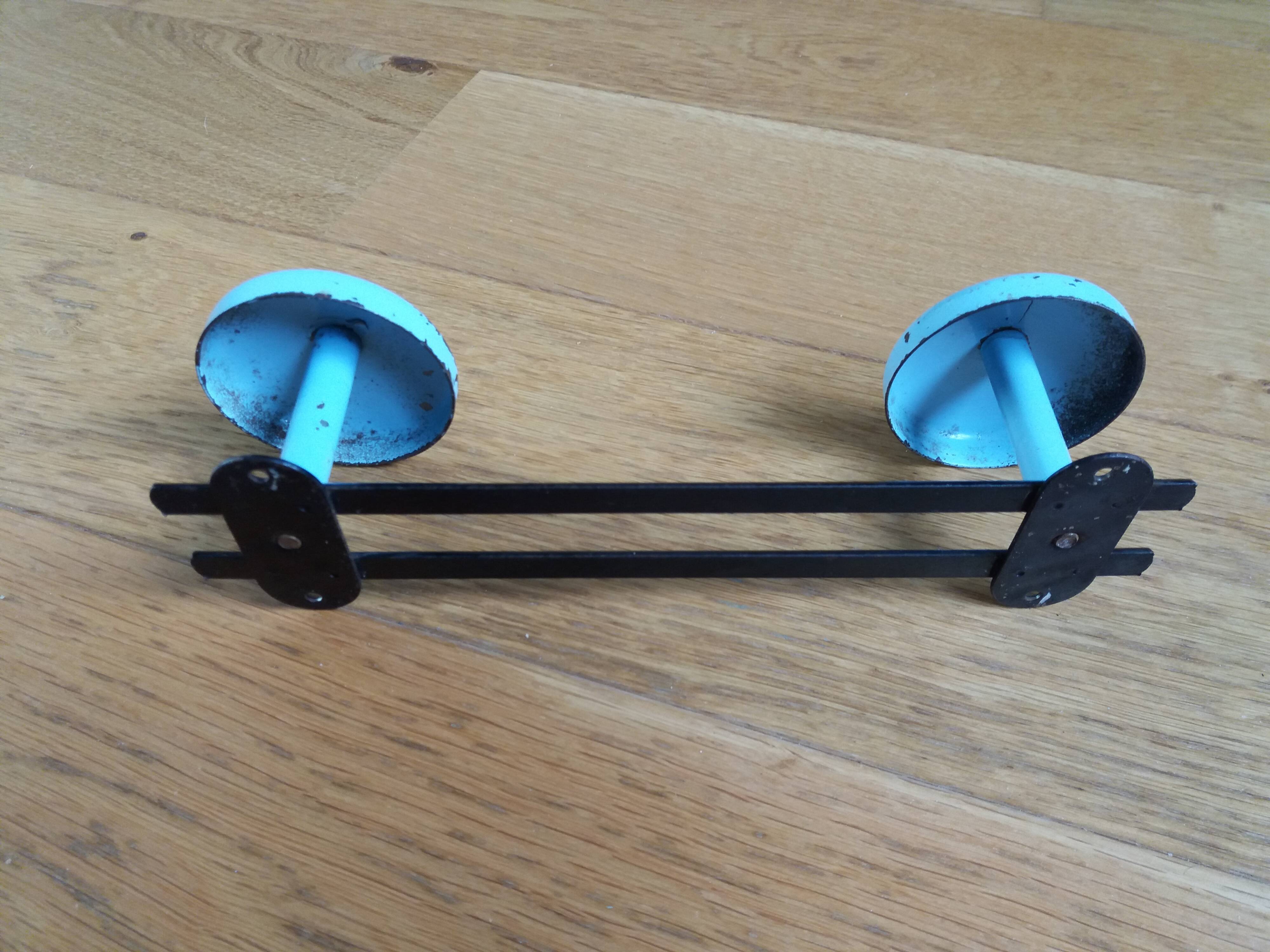 Wall coat rack with 2 vintage hooks from the 60s and 70s