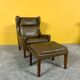 Fauteuil en cuir vintage danois à dossier haut années 1960