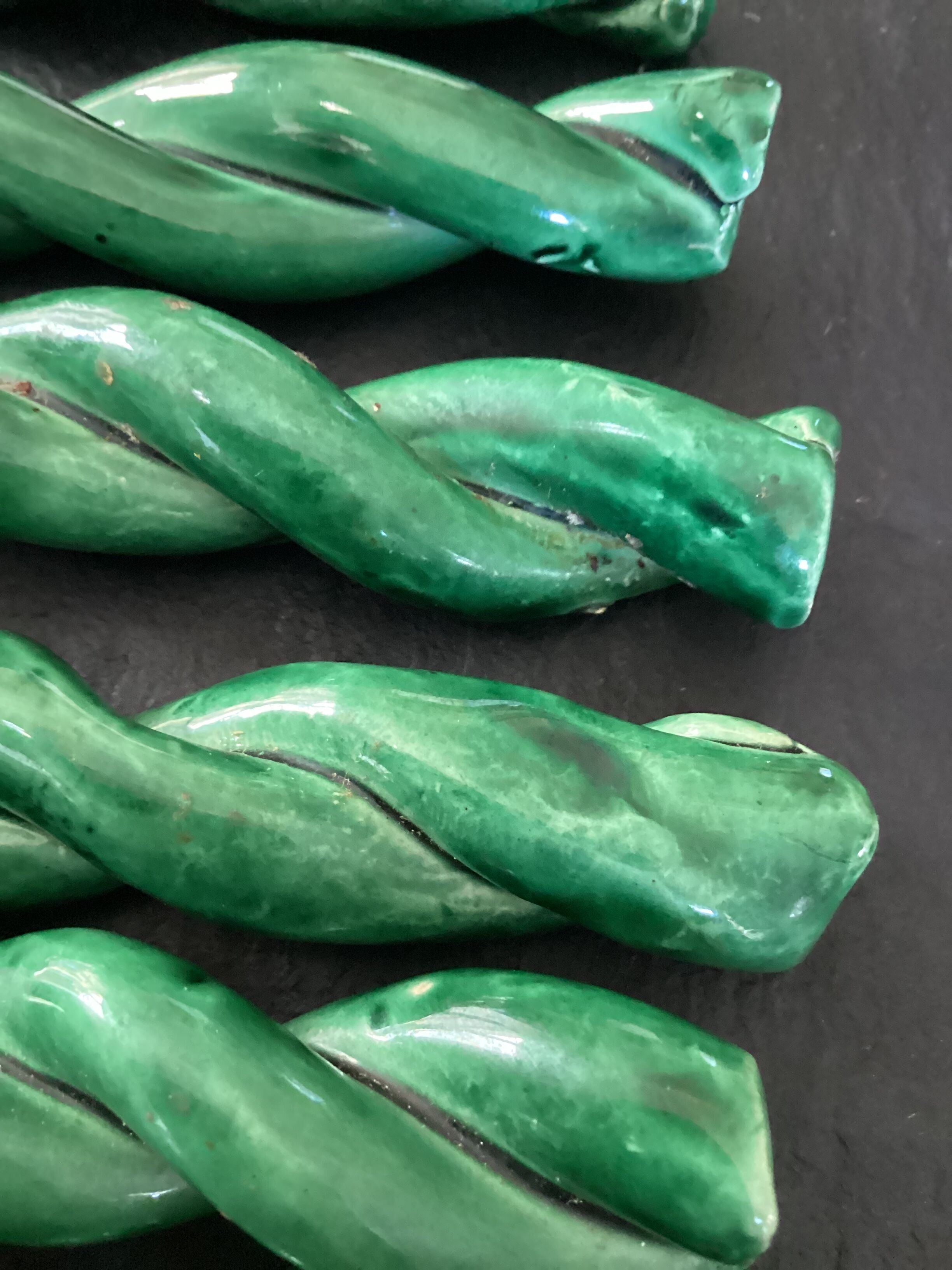 Set of seven ceramic knife holders vintage green color dimension: H-2cm- L-8cm- Pr-2cm-