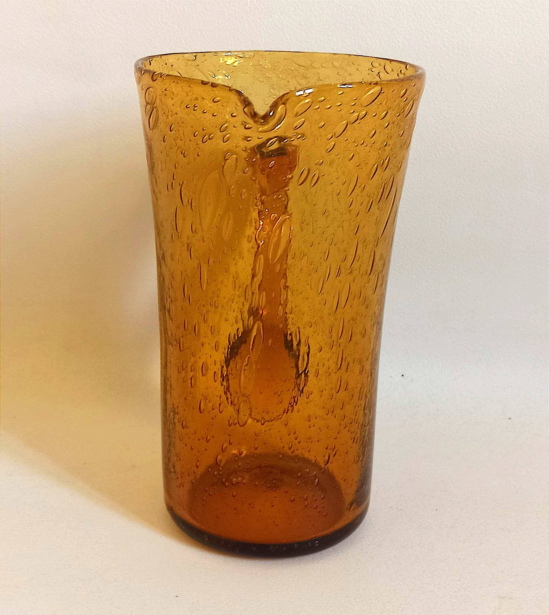 Biot carafe, amber glass, 1970s, height 21 cm