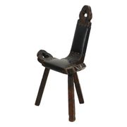 Chaise trépied brutaliste des années 50 en pin et simili cuir, Espagne