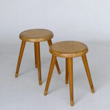Vintage children's beech wood stools. 1950s. set of 2