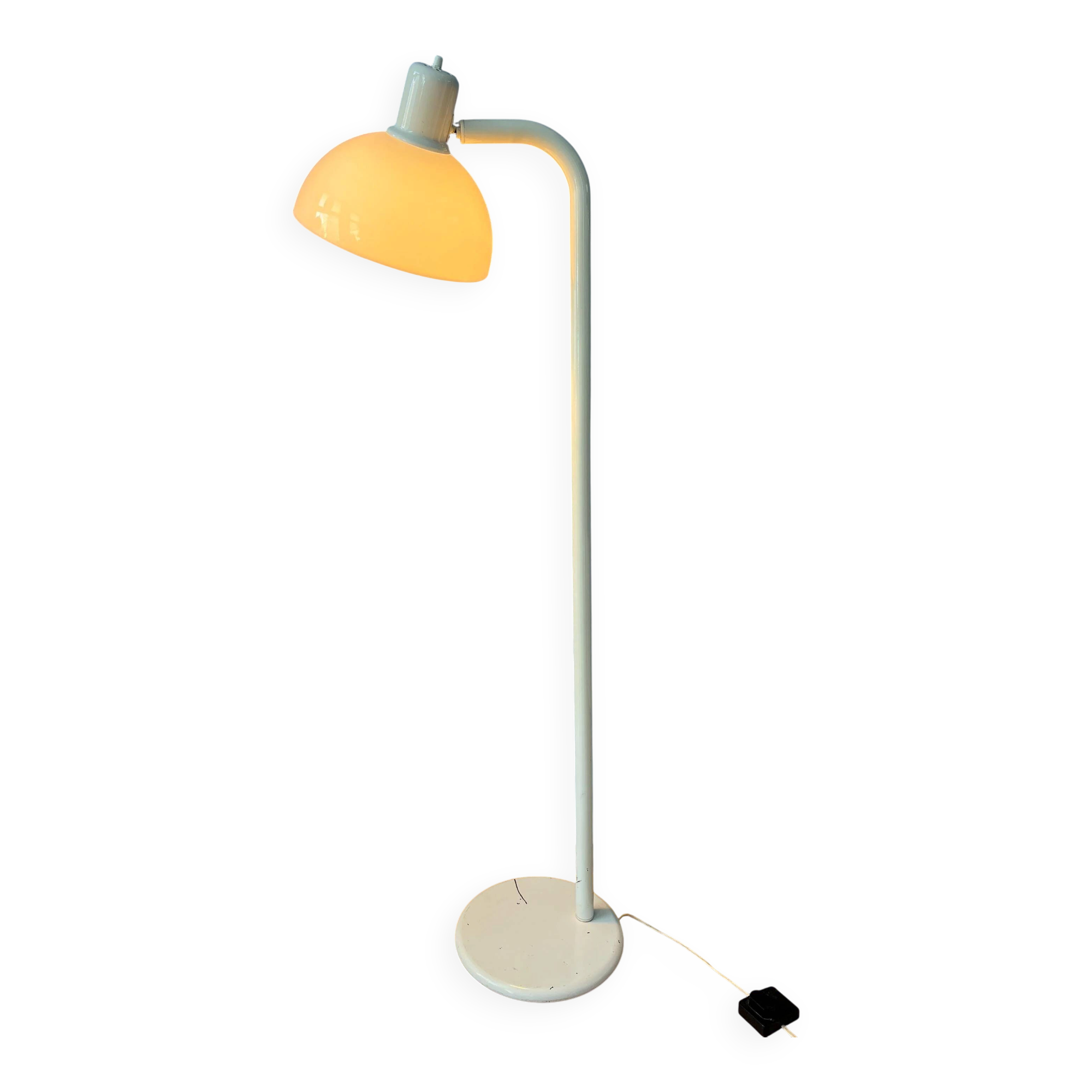 Vintage floor lamp in white metal with acrylic shade.