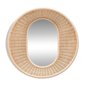 Miroir rond et convexe - rotin